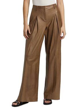 TWP Sullivan Leather Pleated Wide-Leg Pants